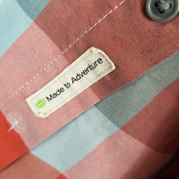 ExOfficio Men's Plaid Check Short Sleeve Shirt Zip Pocket Orange Blue Gray Large - Picture 7 of 8